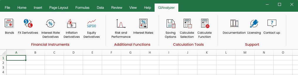 GIAnalyzer toolbar in Excel spreadsheet